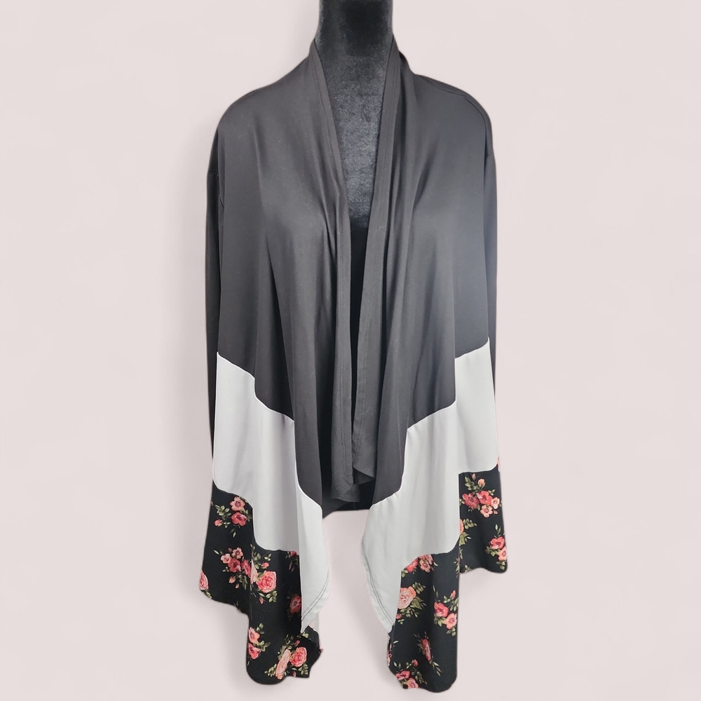 C'EST LA VIE | Vintage Colorblock Cabbage‎ Roses Black White Floral Jacket | 3X